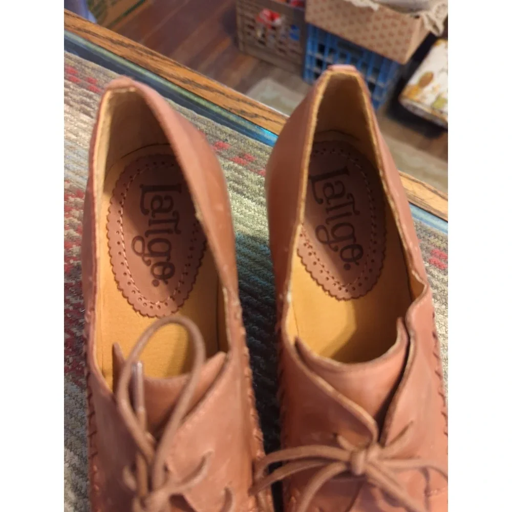 Latigo Womens Tan Leather‎ Wood Sole Platform Shoes Anthropologie 9M Closed Toe